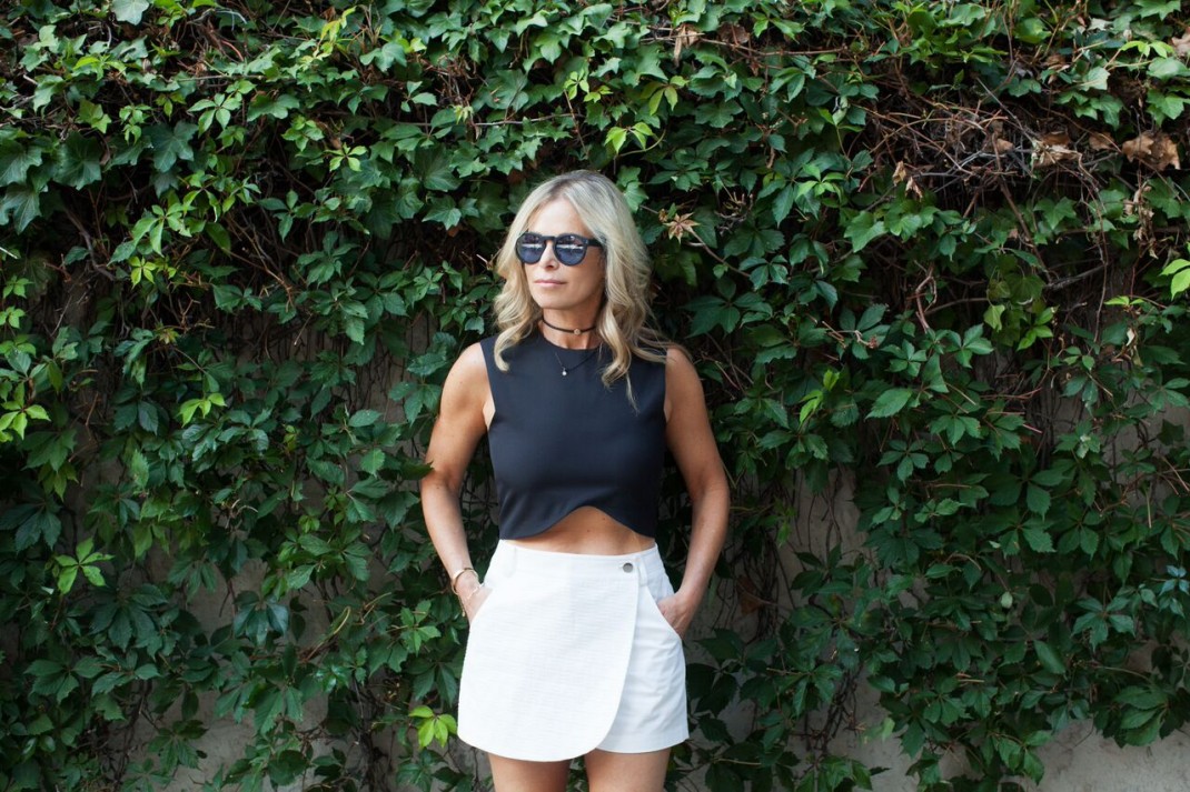 cropped top / white skirt